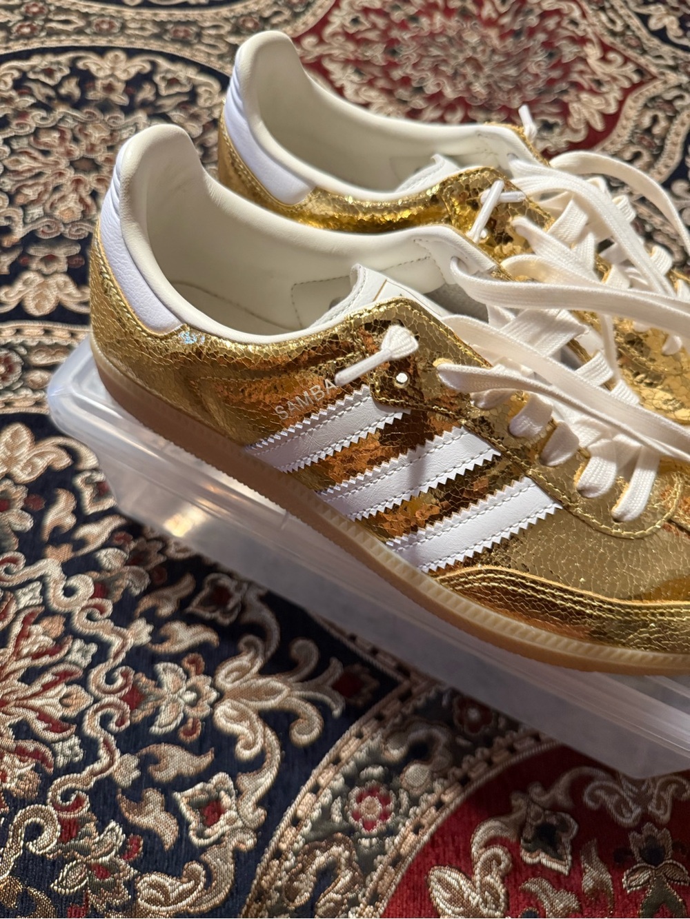adidas Metallic Gold Classic Sneakers with White Stripes - Picture 3 of 4
